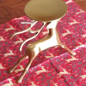 Christmas Tree Stocking Hanger and Brass Deer with red cloth
